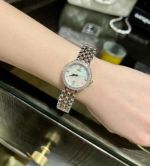 Omega De Ville 27mm Rose Gold Bracelet White Mother of Pearl Dial Diamond Bezel Women Watch